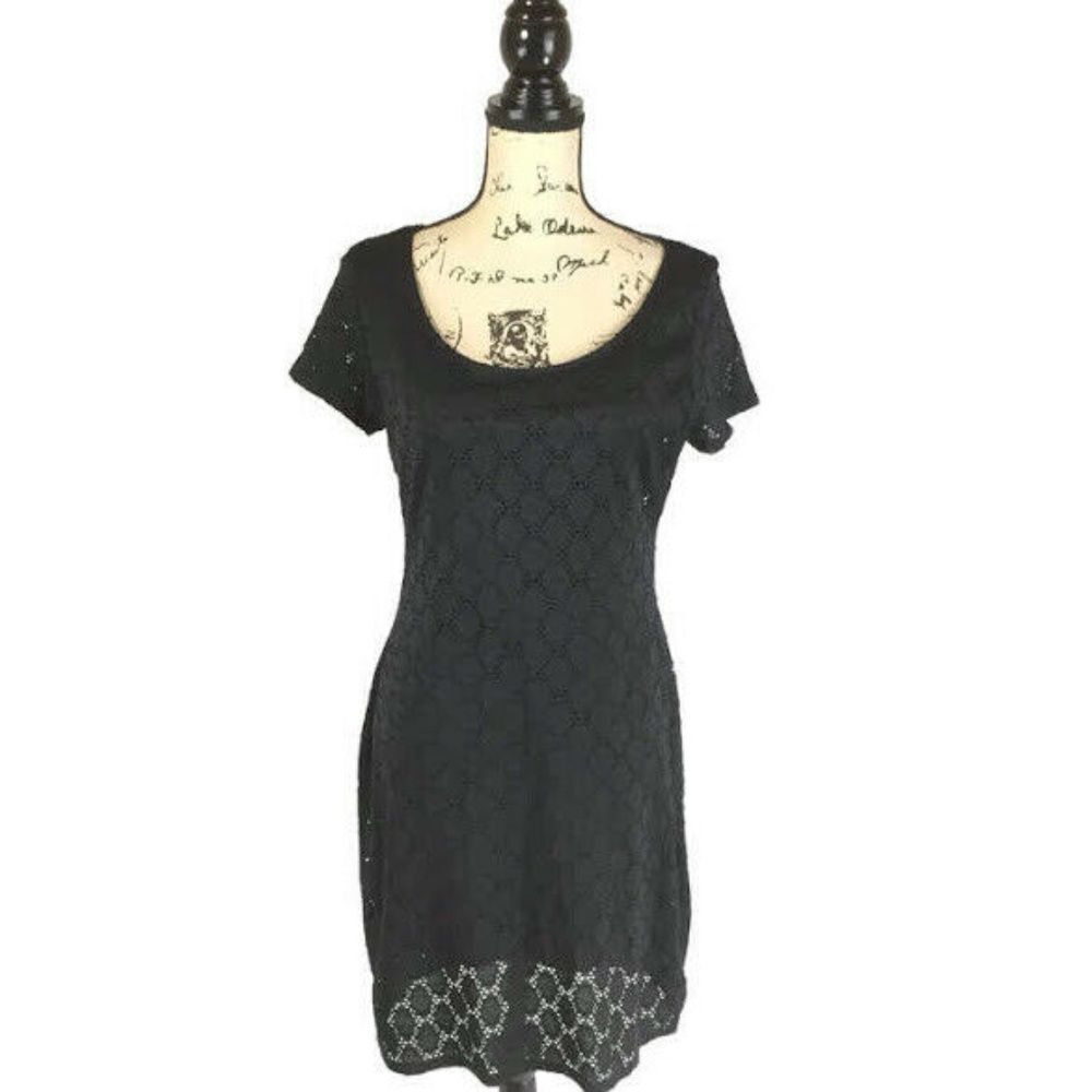 Isaac Mizrahi L Large Dress Black Short Sleeve Eye